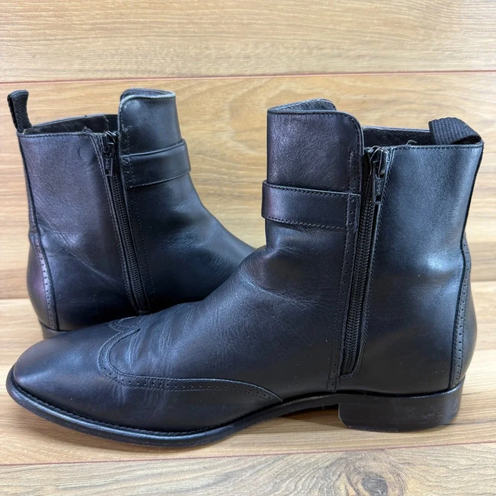 Johnston & Murphy Collection Wingtip Boots 9.5 M Black Leather Zipper Square Toe